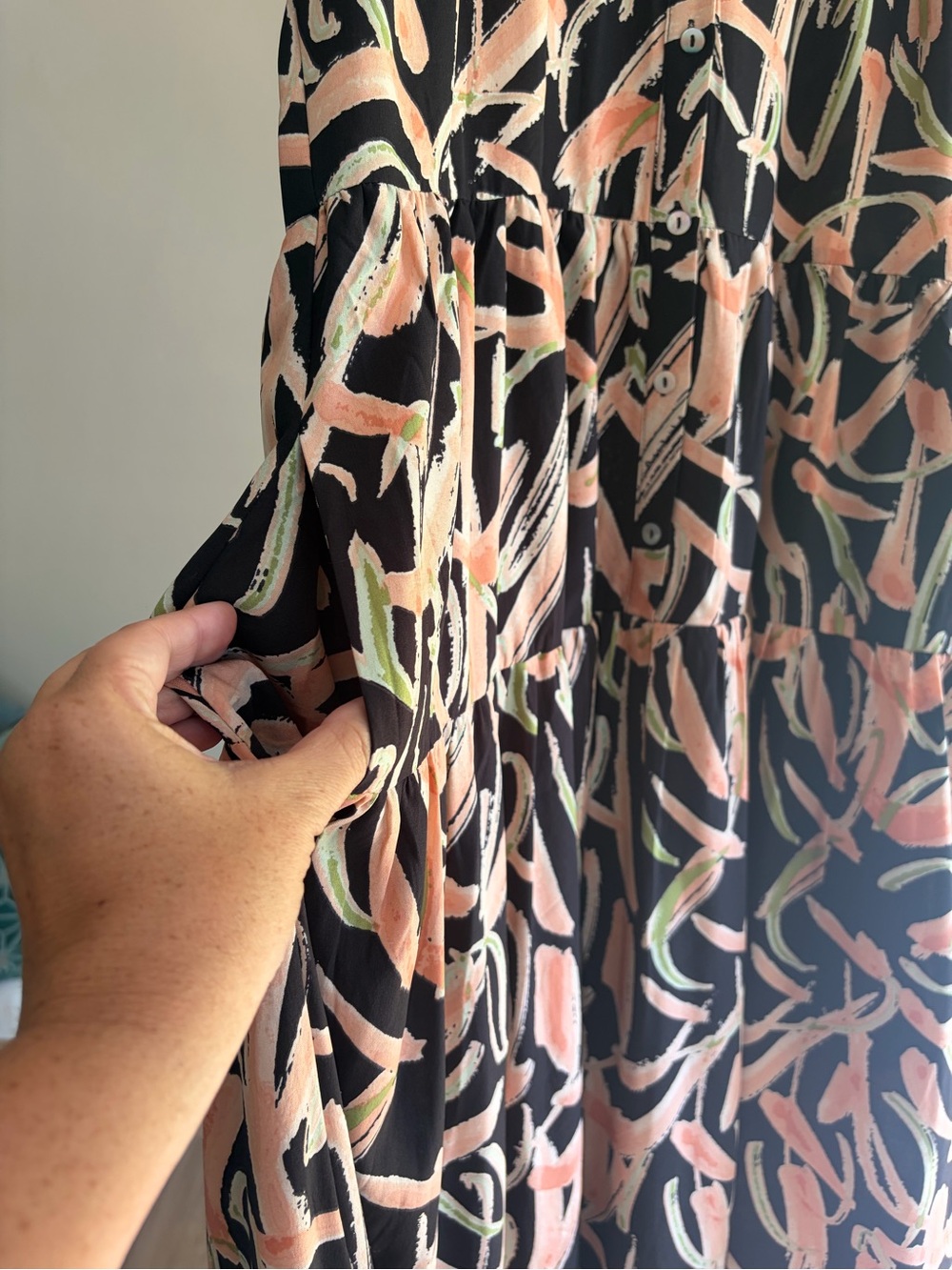 entro Black Midi Dress with Pink Brushstroke Print - Picture 6 of 8